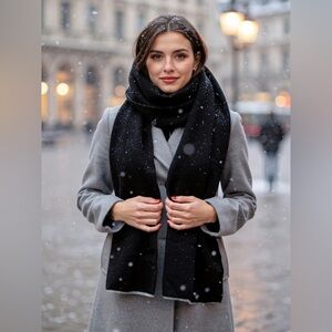 Coco & Lolly Cashmere black gray stripe muffler scarf 120 inch long hand warmer